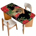 thumbnail image 1 of Christmas Poinsettia Table Cloths for 5 Foot Rectangle Tables, Winter Cardinal Bird Pine Cone Needle Patio Waterproof Elastic Fitted Tablecloths, Washable Rectangular Table Cover for Camping, 1 of 8
