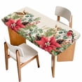 thumbnail image 1 of Christmas Poinsettia Table Cloths for 6 Foot Rectangle Tables, Xmas Birds Berries Eucalyptus Botanical Patio Waterproof Elastic Fitted Tablecloths, Washable Rectangular Table Cover for Camping, 1 of 8