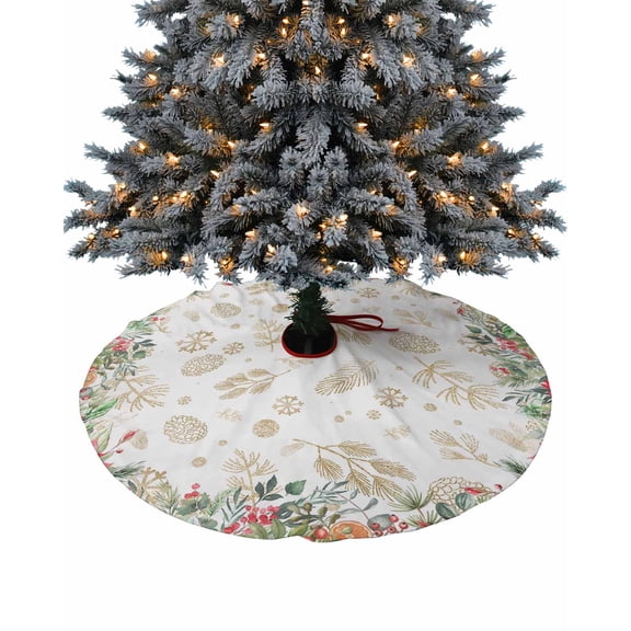 Christmas Poinsettia Christmas Tree Skirt 48 Inches Large Christmas Skirt Tree,Winter Botanical Pink Cones Berry Snowflake Tree Skirt Christmas Decorations for Fireplace Party Holidays Indoor Outdoor