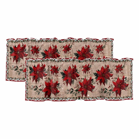 Christmas Poinsettia Valances for Windows, Decorative Rod Pocket Window ...