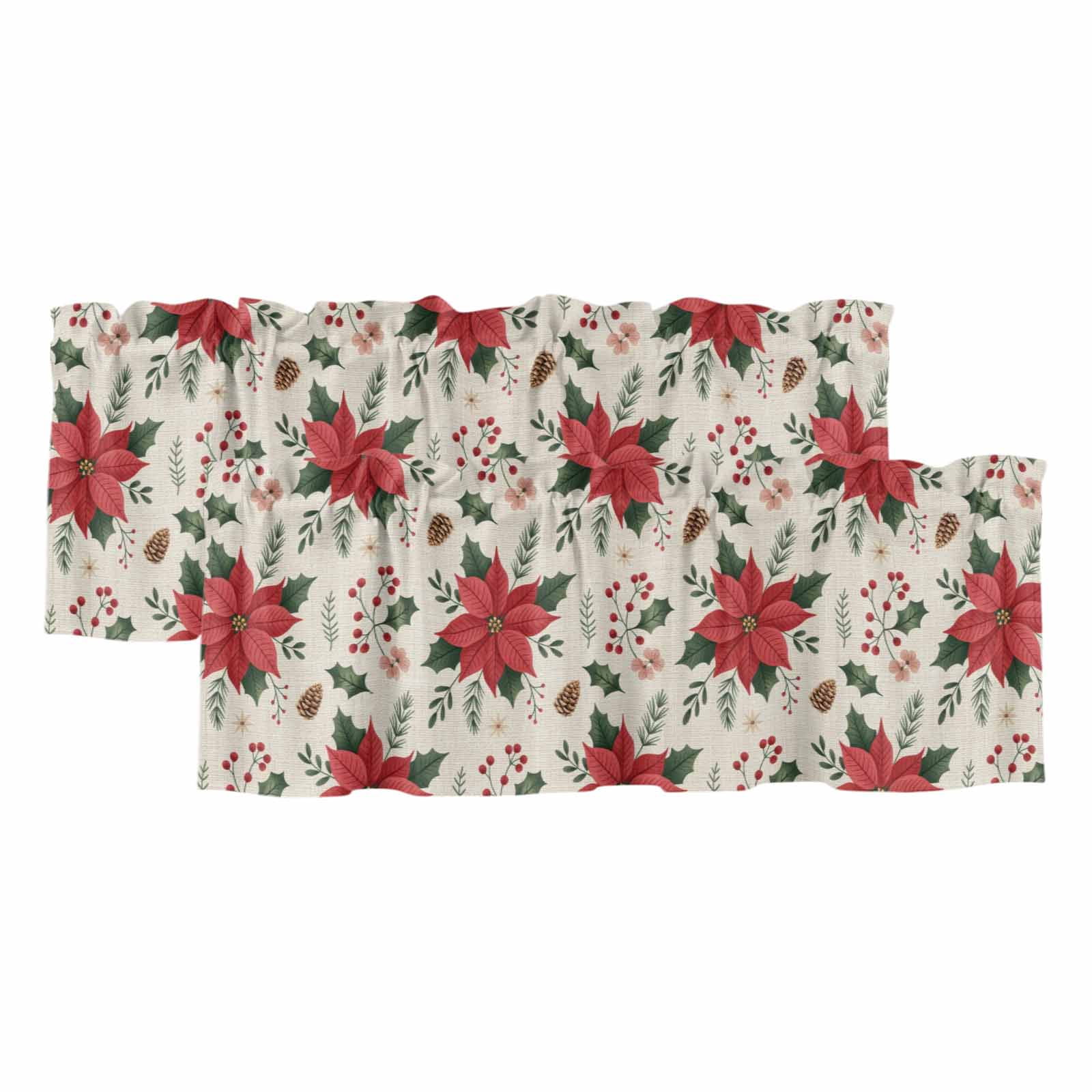 Christmas Poinsettia Valances for Windows, Decorative Rod Pocket Window ...