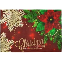Christmas Poinsettia and Snowflakes Placemats Set of 4, Table Place Washable Mats for Kitchen Dining Home Table Decoration 12 x 18 inches