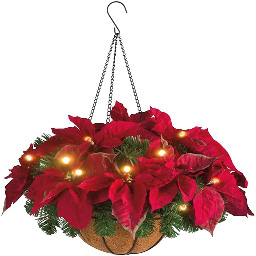 Christmas Poinsettia basket decoration Hanging Artificial Flowers Basket, Hanging Plant, Flowers, Faux Flower Arrangement for Ou