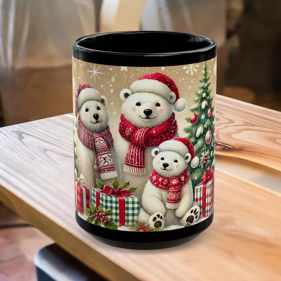 Christmas Polar Bear Mug, Bear Christmas Coffee Mug, Christmas Kitchen Decor, Big Ceramic Mug, Bear Lover Gift, Santa Polar Bear Mug 15oz