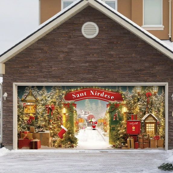 Christmas Polar Believe Garage Door Decoration 34x26x3cm Vintage Believe Train Garage Door Banner Cover Polar Santa Garage Backdrop for Xmas Eve Holiday Outdoor Wall Decor