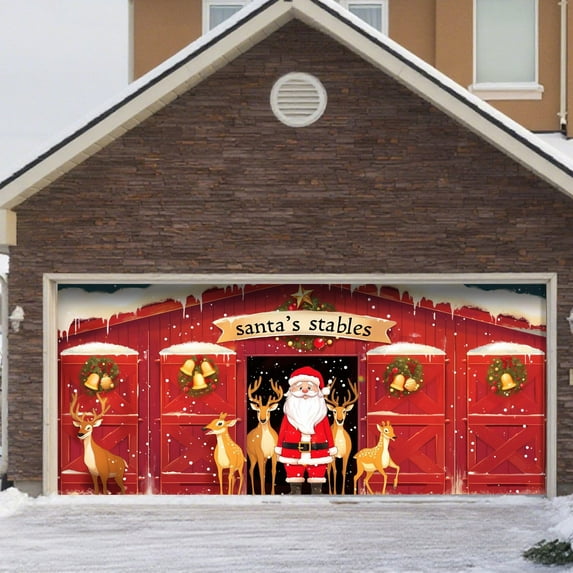 Christmas Polar Believe Garage Door Decoration 34x26x3cm Vintage Believe Train Garage Door Banner Cover Polar Santa Garage Backdrop for Xmas Eve Holiday Outdoor Wall Decor