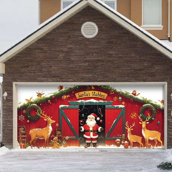 Christmas Polar Believe Garage Door Decoration 34x26x3cm Vintage Believe Train Garage Door Banner Cover Polar Santa Garage Backdrop for Xmas Eve Holiday Outdoor Wall Decor