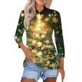 thumbnail image 1 of Christmas Polo Shirts for Women Snowman Snowflakes Stars 3/4 Sleeve 2024 Casual Tops Collared Button V Neck Xmas Shirts Yellow 2XL, 1 of 5