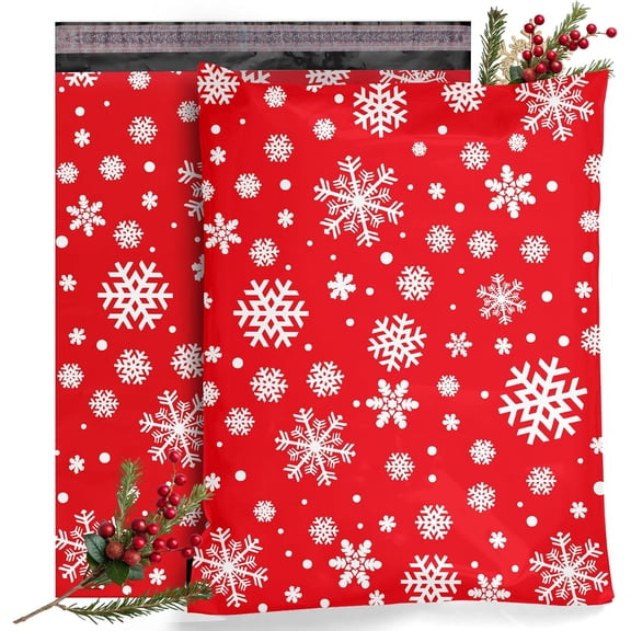 Christmas Poly Mailers 10x13 Inch 300 Pack Snowflake Waterproof Shipping Bags for Small Business, 2 Mil Self-Seal Mailing Envelopes, Durable Red Poly Mailers for Holiday Packaging