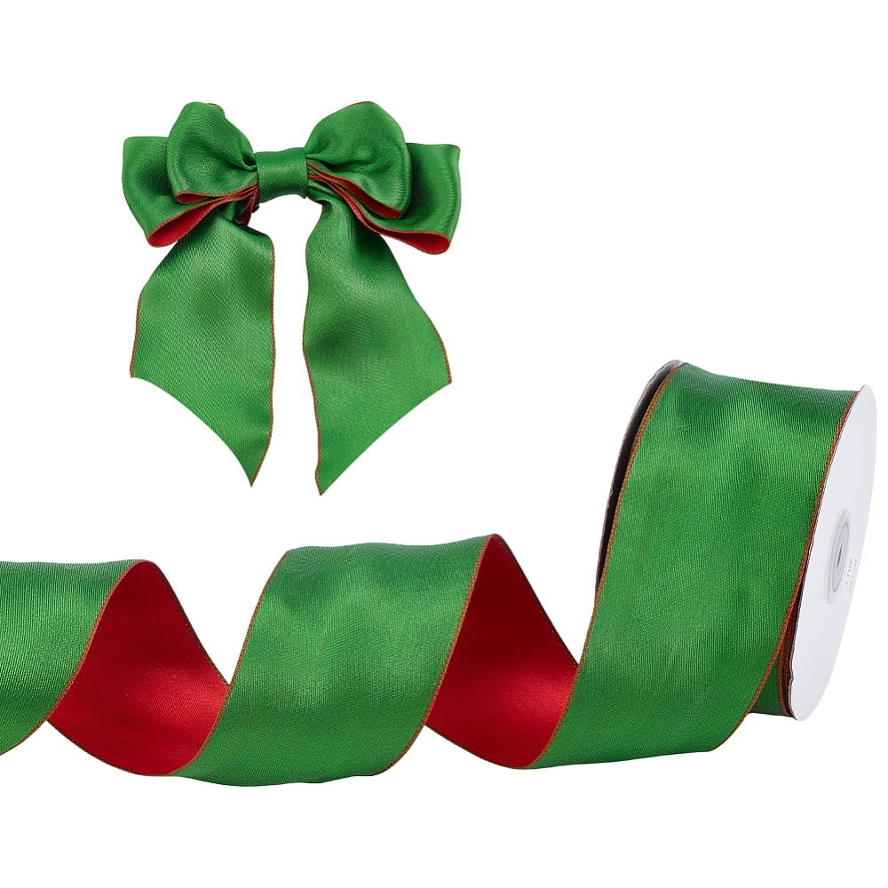 Christmas Polyester Ribbon with Iron Wire Edge for Garment Accessories Gift Decoration Green 2-1/2 inch(65mm) about 25.00 Yards(22.86m)/Roll