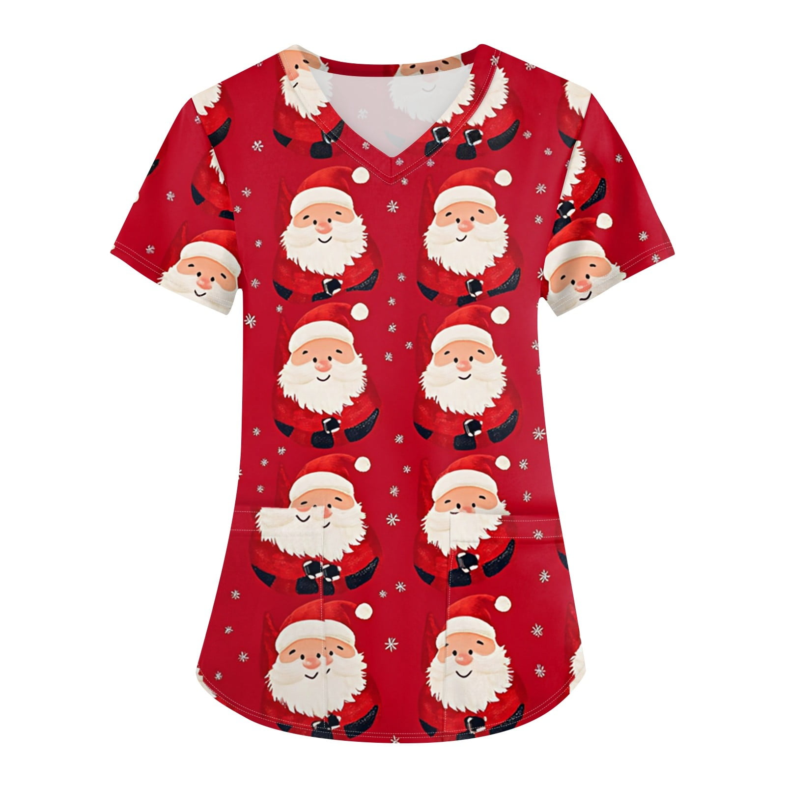 Christmas Polyester Scrubs for Women with Pockets Santa Claus V Neck Shirts Snowflake Short Sleeve Happy Scrub Tops Funny Lightweight Scrubs Red 5XL Walmart