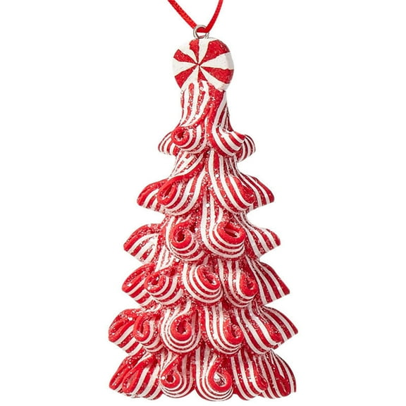 Christmas Polymer Candy Trees | Glossy Finish | Red & White Peppermint Swirl | Vintage Inspiration | Compact Size | Lasting Quality | Joyful Ambiance | Versatile Display | 1Hangings