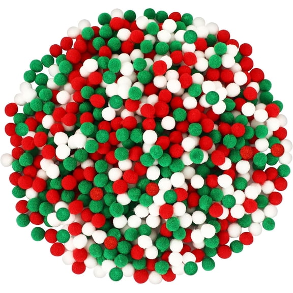 Christmas Pom Poms Balls, 2000Pcs 1cm/0.4inch Red Green White Pompoms Pom Poms, Crafts Making DIY Holiday Christmas Decorations Supplies