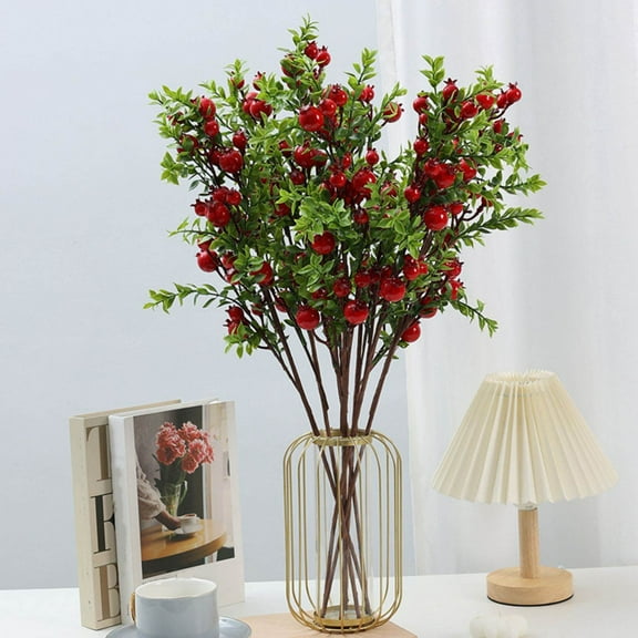 Christmas Pomegranate Arrangement - Artificial Flower And Fruit Branches For Holiday Seasonal Table Or Home Decorations