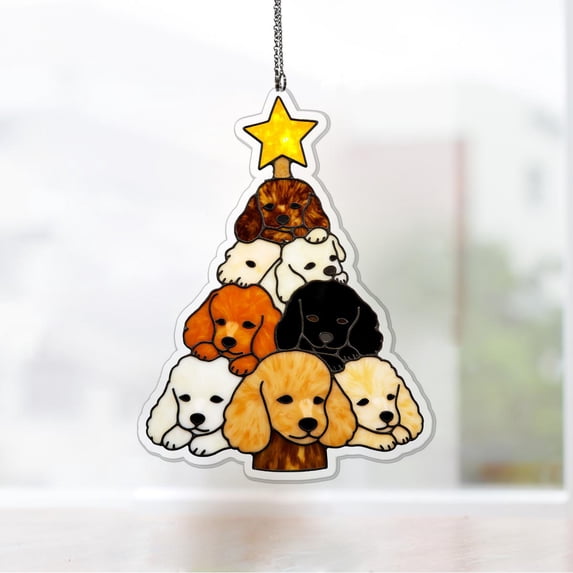 Christmas Poodle Tree Acrylic Suncatcher Cute Dog Window Decor Holiday Hanging Ornament Gift for dog Fan