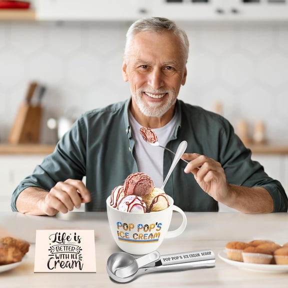 Christmas Pop Pop Gifts, Gifts for Poppop from Grandkids, Pop Pop's Ice Cream Bowl Scoop Shovel Spoon Set, Pop-Pop’s Ice Cream Gift, Ideal Xmas Birthday Father's Day Man Gifts