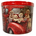 Christmas Popcorn Tin Puppies in a Classic Red Pickup Truck GiftPop