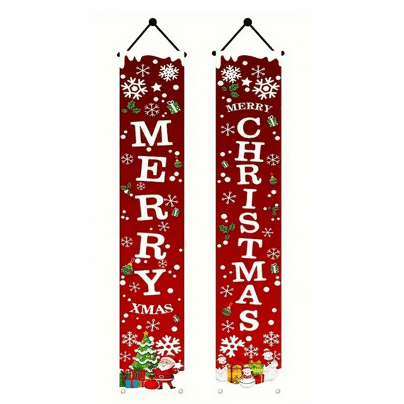 Christmas Porch Banners Merry Christmas Banner Sign - Christmas Front Porch Door Decorations - Outdoor Xmas Decor - Red Merry Christmas Sign For City