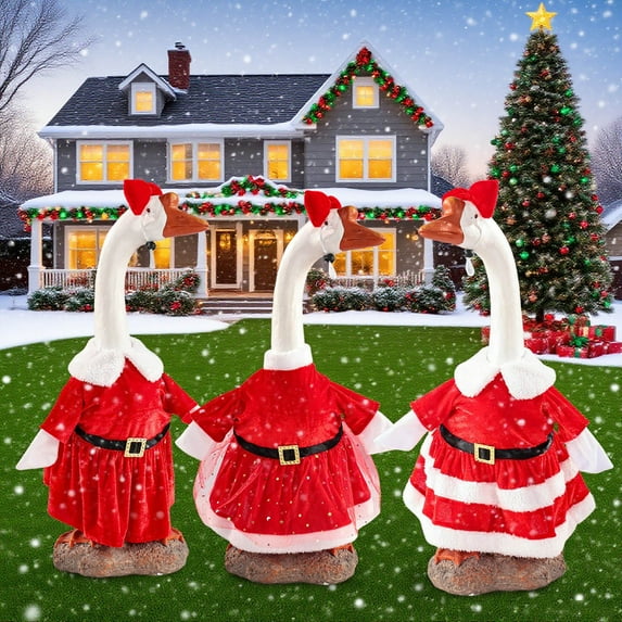 Christmas Porch Goose Outfit 12.5inch Porch Goose Clothes Red and White Goose Dress Pet Costume Christmas Set Gooses Standing Outfits For Xmas Winter Holiday Garden Yard Home Decor