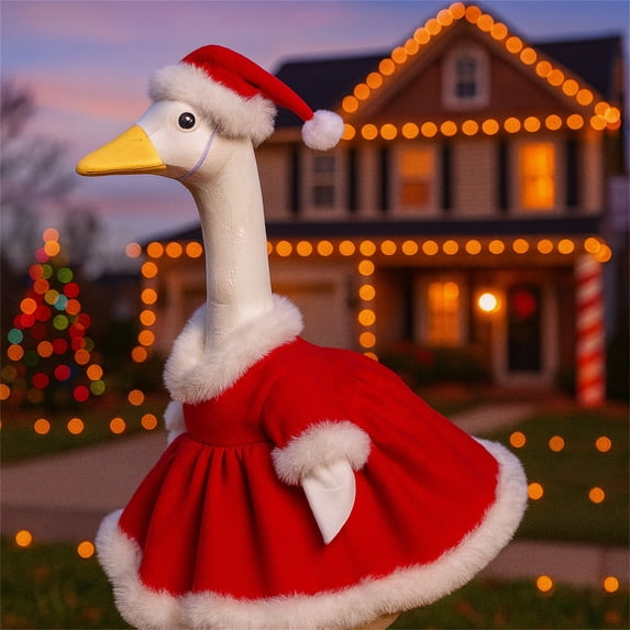 Christmas Porch Goose Outfit, Cheerful Winter‑Festive Costume Kit, Holiday Outfit Accessories Suitable for 23 Inch Large Porch Goose Statue, Xmas Holiday Gift