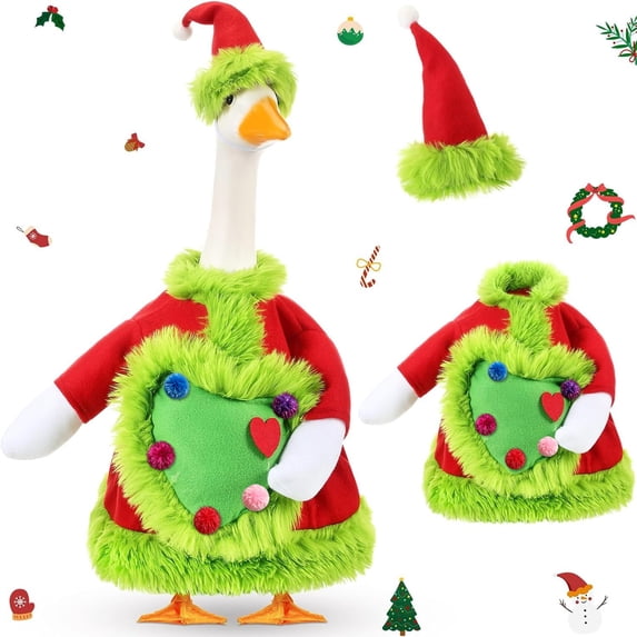 Christmas Porch Goose Outfit Set, Classic Holiday Costume Kit with Festive Accessories, Traditional Christmas Outfit Suitable for 23 Inch Large Porch Goose Statue