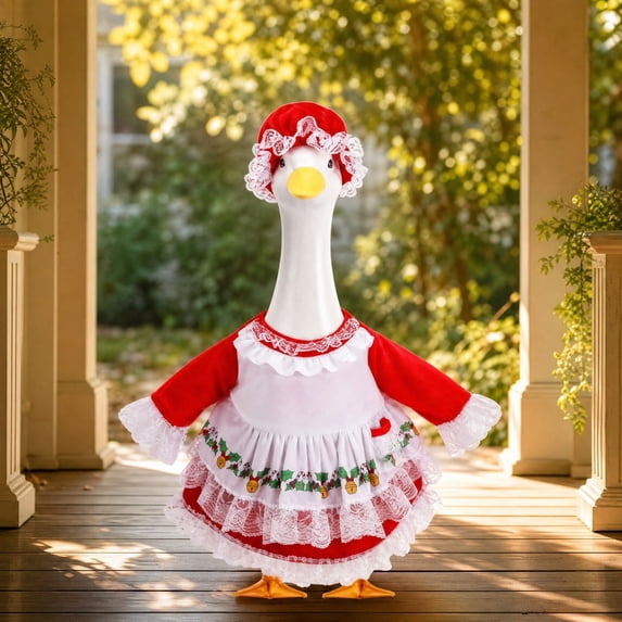 Christmas Porch Goose Outfits, 23 Inch Lace Dresses Set with Hat for Christmas Decorations Outdoor Front Porch Lawn And Yard Display