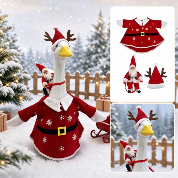 Christmas Porch Goose Outfits, 23 Inch Santa Set with Attachable Figure And Hat for Christmas Decorations Outdoor Front Porch Lawn And Yard Display