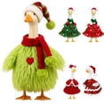 thumbnail image 1 of Christmas Porch Goose Outfits,Xmas Green Fuzzy Goose Clothing,Outdoor Porch Goose Costume For Garden Statue Holiday Christmas Decorations, 1 of 5