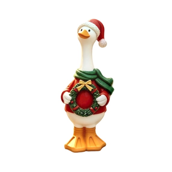 Christmas Porch Goose Statue with Santa Hat Wreath for Front Porch Outdoor Holiday Decor Home Christmas Decoration