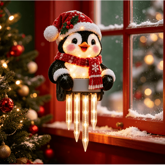 Christmas Porch Railing Lights, Penguin Led Christmas Railing Light Reusable Holiday Decoration For Entryway