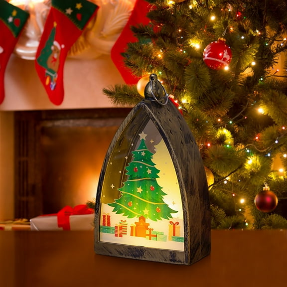 Christmas Portable Lantern Night Light - Luminous Battery Operated Wind Lantern, Holiday Table Decoration Ornament Gift for Home and Party Decor
