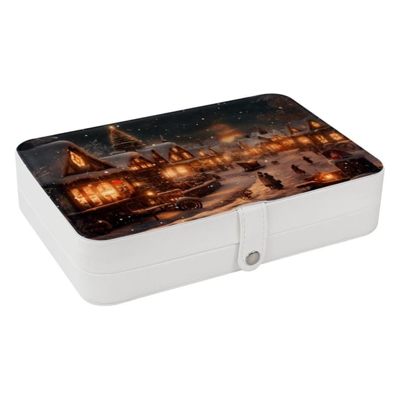 Christmas Portable PU Leather Earring Holder Organizer with Removable Compartment and Storage Box