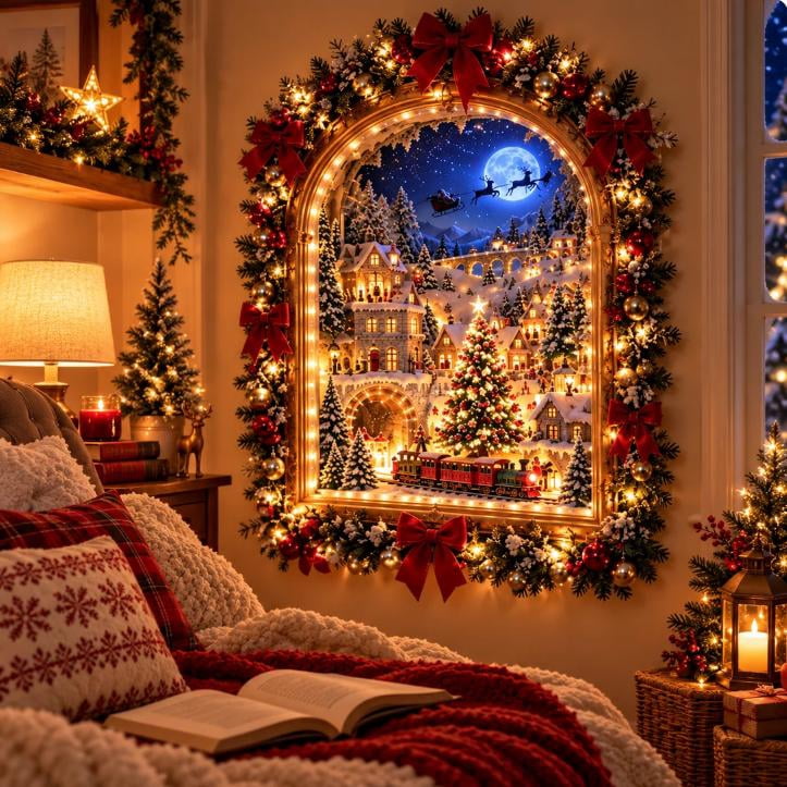 Christmas Portal Animated Christmas Village,Lighted Holiday Wall Scene ...