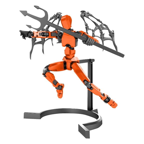Christmas Posable 3D Printed Action Figure Robot Desktop Decor Magnetic Gravity Anti-Tension Character Model with Interchangeable Hands and Accessories for Collectors, Orange