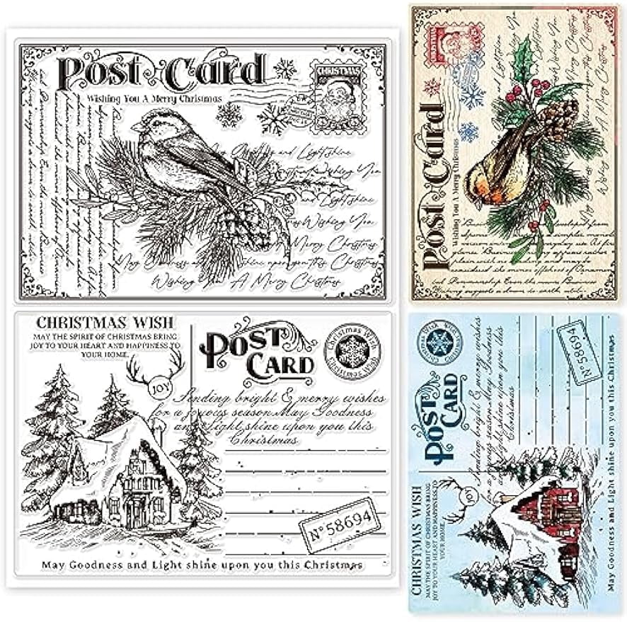Christmas Postcard Postage Transparent Clear Stamps Retro Text ...