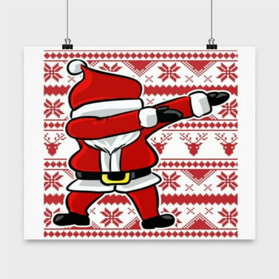 Christmas Poster, Dabbing Santa, Holiday Wall Art Gift, White 13x13in Poster
