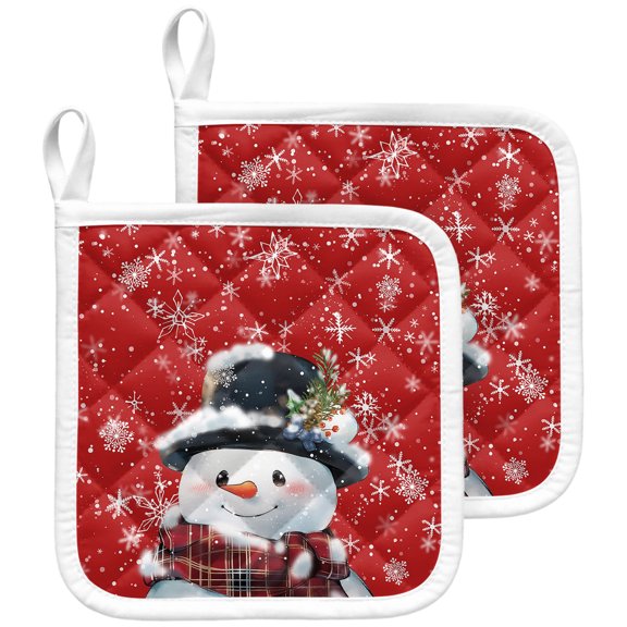 Christmas Pot Holders for Kitchen Heat Insulation Potholder, Red Snowman Pine Cones Xmas Winter Snowflake Kitchen Pot Holders Sets Washable Oven Hot Pads Cloth Trivet for Cooking Baking 2 Pack