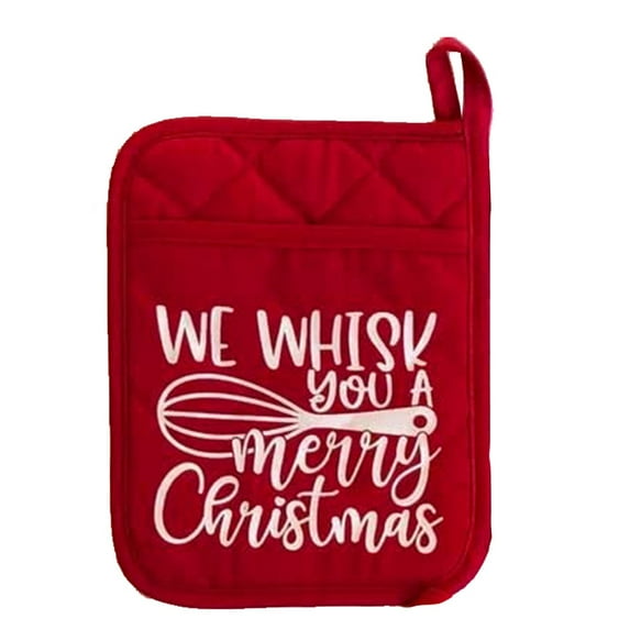 Christmas Pot Holders with Pocket Christmas Oven Mitts Cookie Bag Heat Resistant Farmhouse Oven Glove for Christmas Baking Cooking Gift Holiday Baking Essentials We Whisk You a Merry Christmas