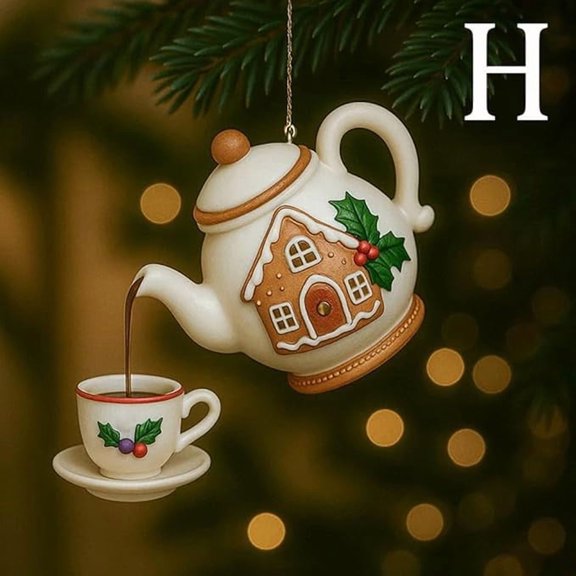 Tumdkd Christmas Pouring Tea Teapot Ornament, 2D Holly Berry Festive Decor & Gift for Tea Enthusiasts