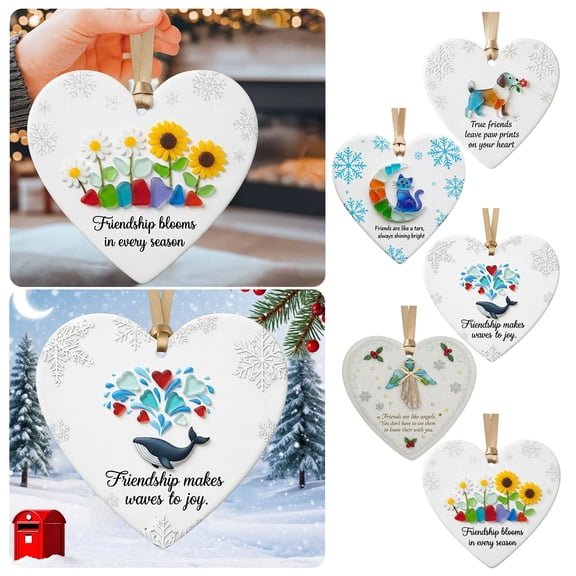 Heart-Shaped Sea Glass Friendship Decor,Friendship Heart Ornament,Decorated with Inspirational Quotes, a Meaningful Gift for Friends, Home Decor,Red