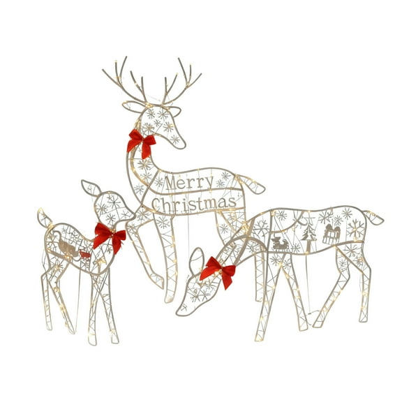 Christmas Pre-lit Reindeer Set, Doe, Fawn, and Male Reindeer Outdoor Yard Decoration 3Pcs Lights Deers Decor for Holiday Garden Patio