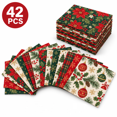 thumbnail image 1 of Christmas Precut Fabric Squares, 42pc Poinsettia Snowflake Plaid Fabric for DIY Quilting and Sewing, 5 x 5 in Craft Kit Set, 1 of 5