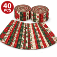 thumbnail image 1 of Christmas Precut Fabric Strips, 40pc Snowflake Poinsettia Plaid Fabric for DIY Quilting and Sewing, 2.56 x 39.37 in Craft Kit, 1 of 5