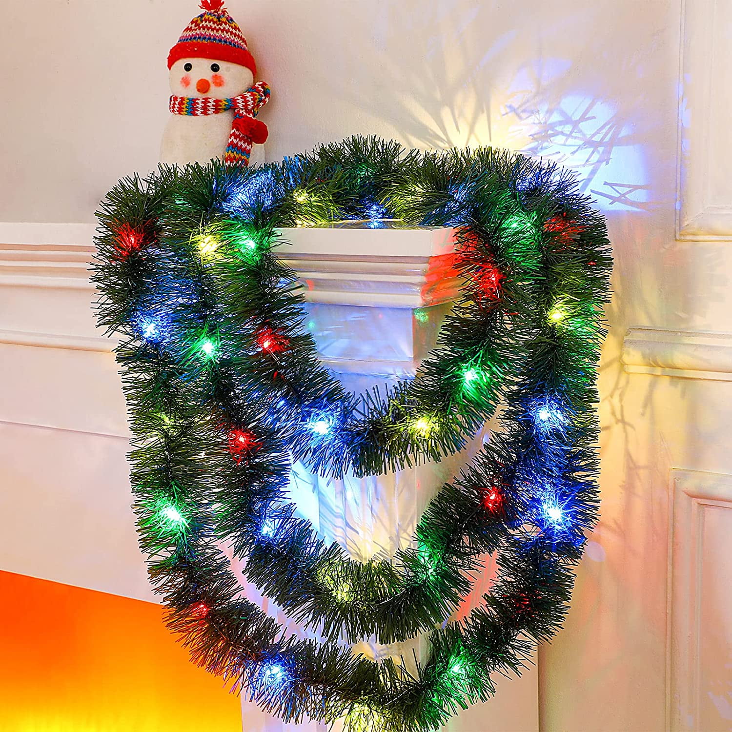 Christmas Prelit Tinsel Garland, 6.6 Ft Hanging Garland with