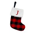 thumbnail image 1 of Christmas Present Sock, 26 Lettering Initials Large Embroidered Letter Knit Red Black Buffalo Plaid Christmas Stocking Gift Container Decorative Bag (J), 1 of 8