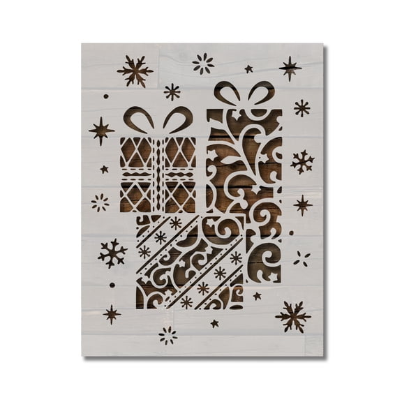 Christmas Present Stencil Holiday Snow Stars Template Reusable 8.5 x 11 for Painting on Walls, Wood, Etc. By Stencilville