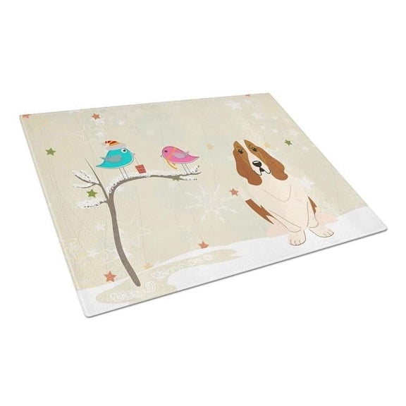 Christmas Presents Between Friends Basset Hound Glass Cutting Board - Large