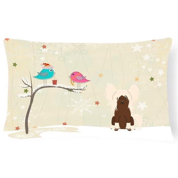 Christmas Presents Between Friends Chinese Crested Cream Canvas Fabric Decorative Pillow