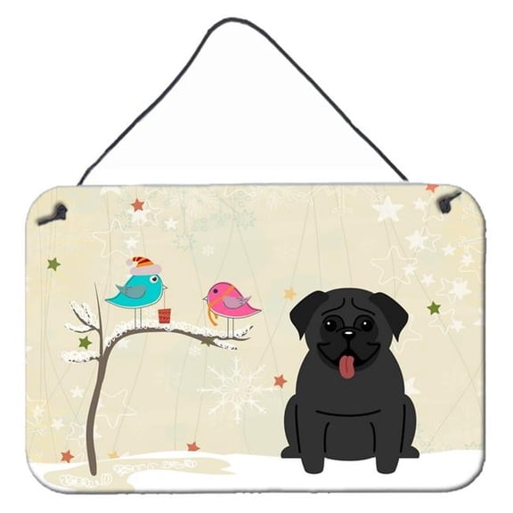 Christmas Presents Between Friends Pug Black Wall or Door Hanging Prints