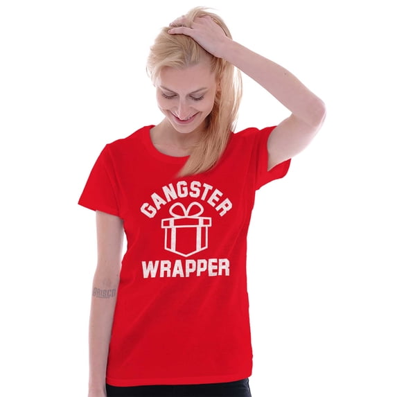 Christmas Presents Gangster Wrapper Womens Fitted Plus Size Graphic Tee Brisco Brands 2X